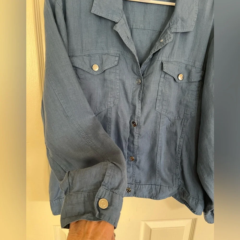 Jones & Co 100% Linen Jacket 3X Blue Lightweight Utility Button - Picture 3 of 9